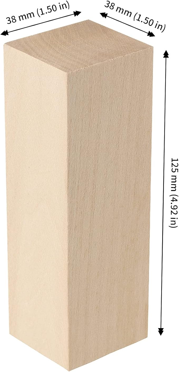 JAPCHET 12 Pieces 5 x 1-1/2 x 1-1/2 Inch Basswood Carving Blocks, Natural