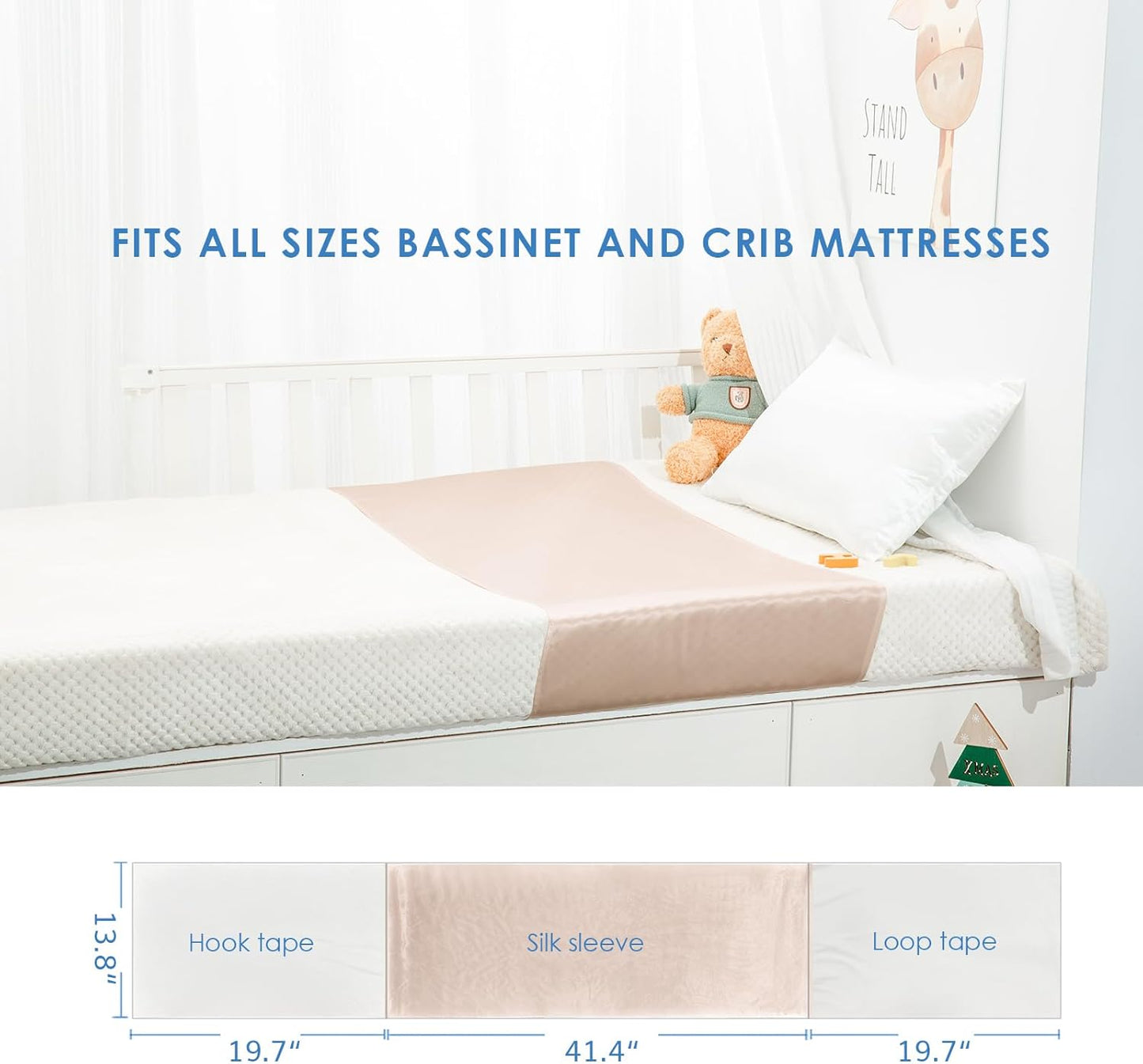 PROMEED 100% Mulberry Silk Crib Sleeve for Baby Hairloss and Bald Spot, Oeko-TEX Certified 23 Momme Silk Giraff Nursery Bedding Sheets for Bassinets/Cradles/Cots/Cribs (Green Giraff)