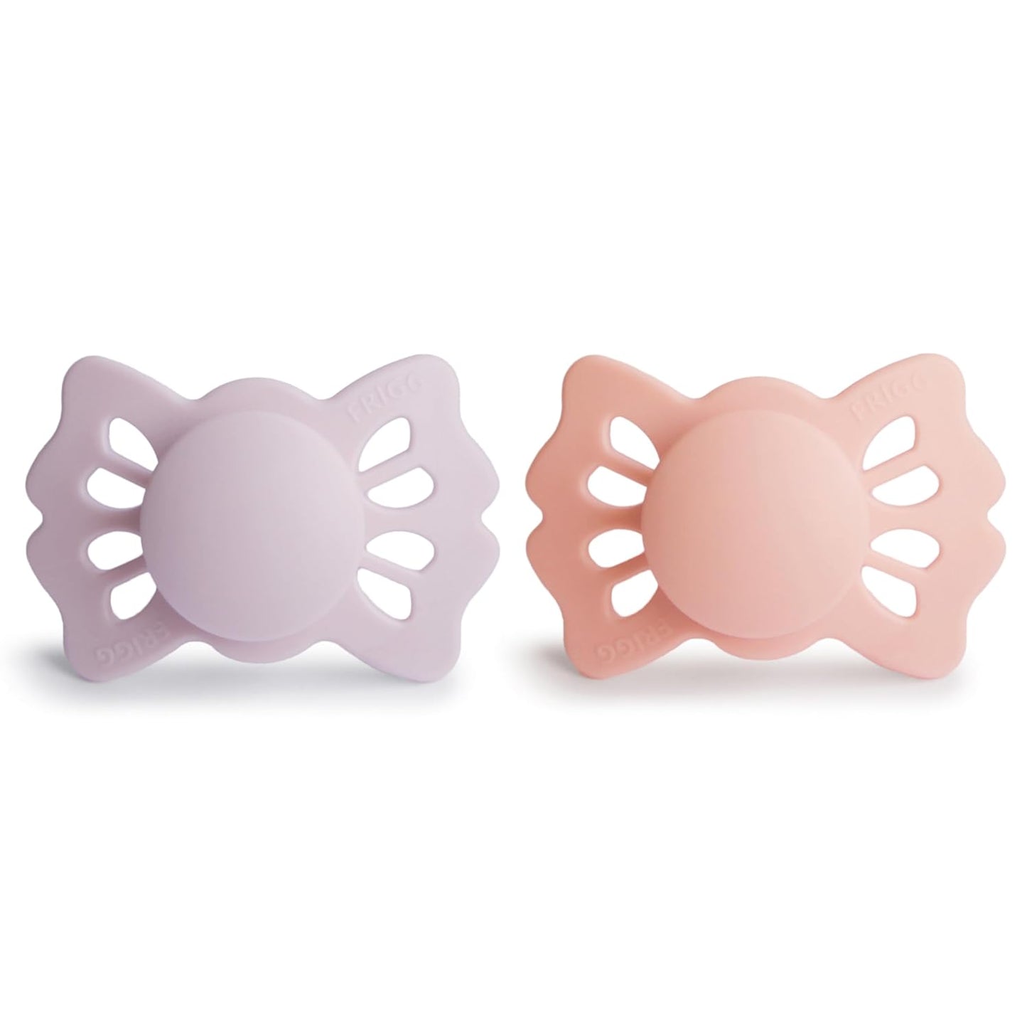 FRIGG Lucky Symmetrical SilkySoft Silicone Baby Pacifier | Made in Denmark | BPA-Free (Soft Lilac/Pretty in Peach, 0-6 Months)