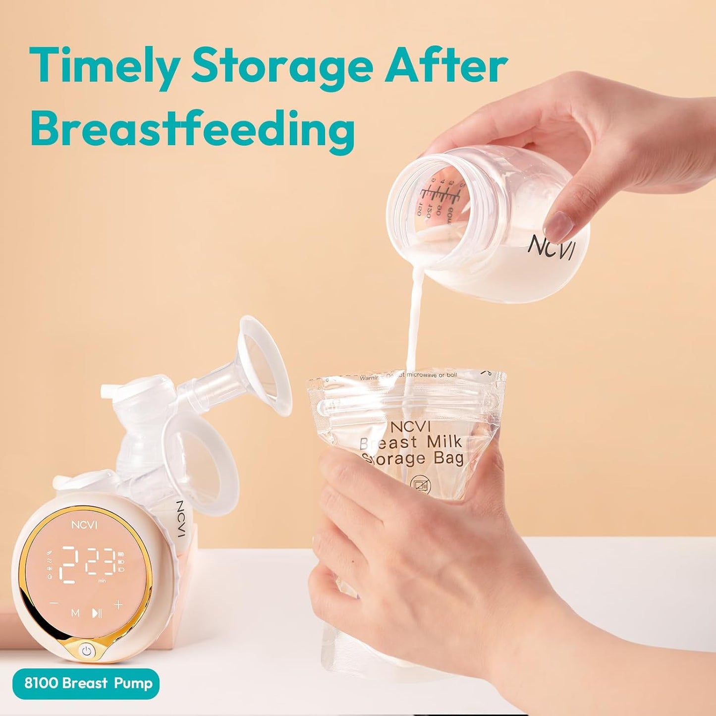 NCVI Breastmilk Storage Bags, 90 Count Milk Storage Bags for Breastfeeding, 7oz Breast Milk Storage Bags with Temp-Sensing, Doubled-Sealed, Hygienically, Self Standing, Easy Pour Spout, BPA Free