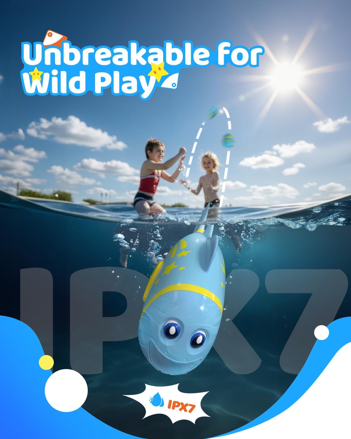 Rechargeable Swimming Fish Toy, Light up Bath Toys with Temp-Color Eyes for Baby Bath, Alive Pool Diving Toys for Kids Ages 4-8, Toddler Bathtub, Water Table