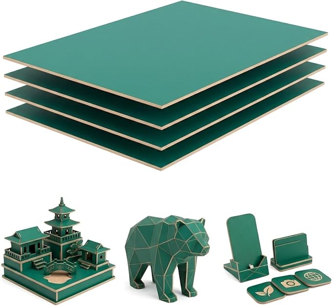 4 Pack Double-Sided Pre-Painted Colored Plywood Sheets, 11.7"x8.27"x1/8"
