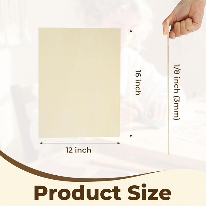 36 Pack Basswood Plywood Sheets 12"x16"x1/8", Basswood