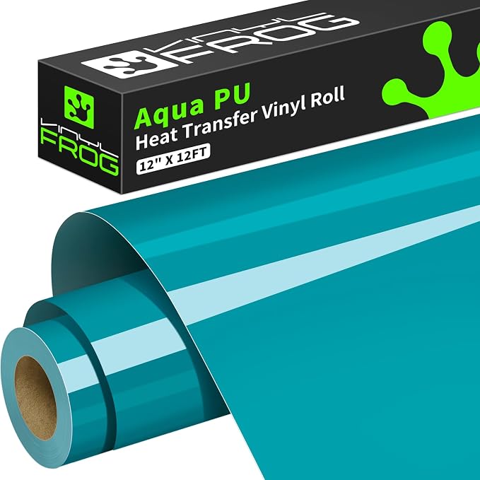 VINYL FROG Teal Heat Transfer Vinyl Roll 12" x12ft Matte HTV Vinyl | Aqua Iron