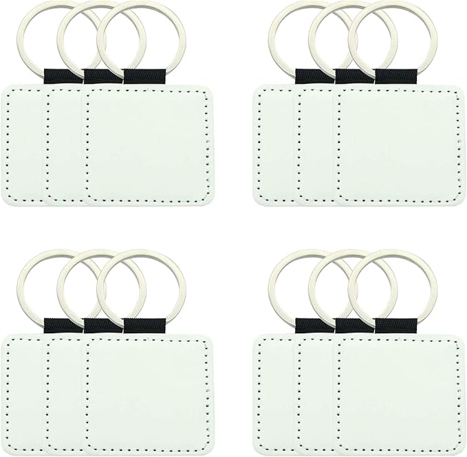 12 Pcs Sublimation Blank Keychains, PU Leather White Keychains Ornament Pendants