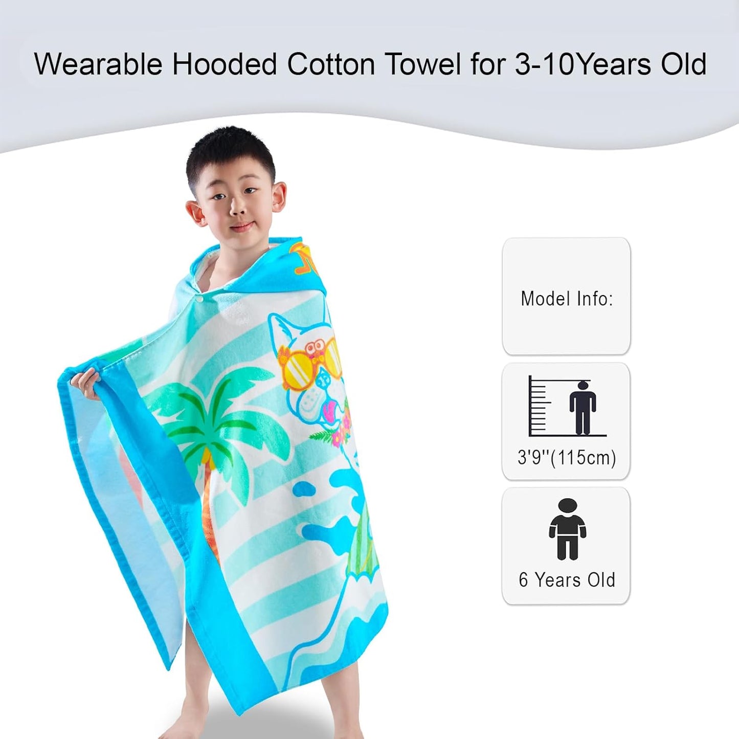 VOOVA & MOVAS Toddler Towels for Kids 3-10Years, 30''X50, Soft | Thick | 100% Cotton | Absorbent Towel Wrap, Perfect for Kids Beach, Pool, Bath, Swimming, Stripe Dog
