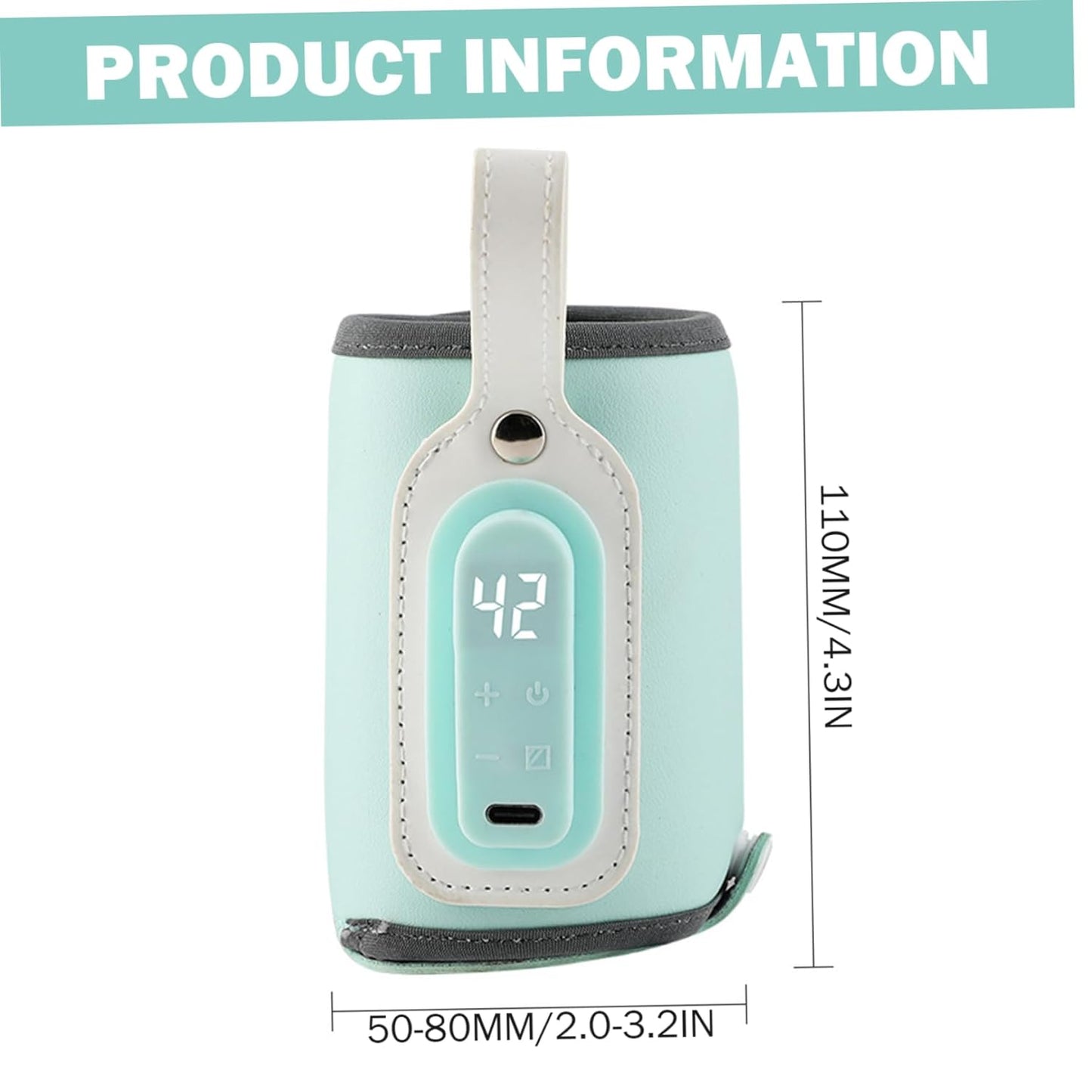 Baby Bottle Warmer, Temperature Adjustable PU Portable Bottle Warmer with Handle 21w Rechargeable Digital Display Baby Essentials