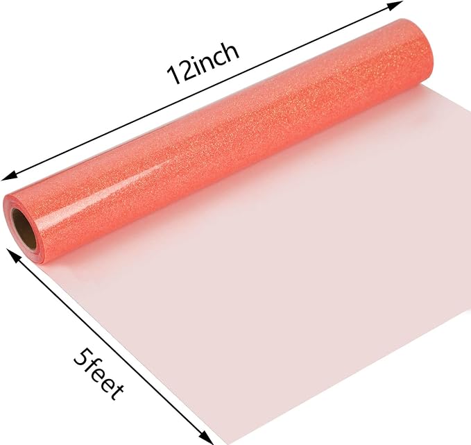 guangyintong Heat Transfer Vinyl Glow Glitter Orange Red HTV Rolls, Glitter HTV