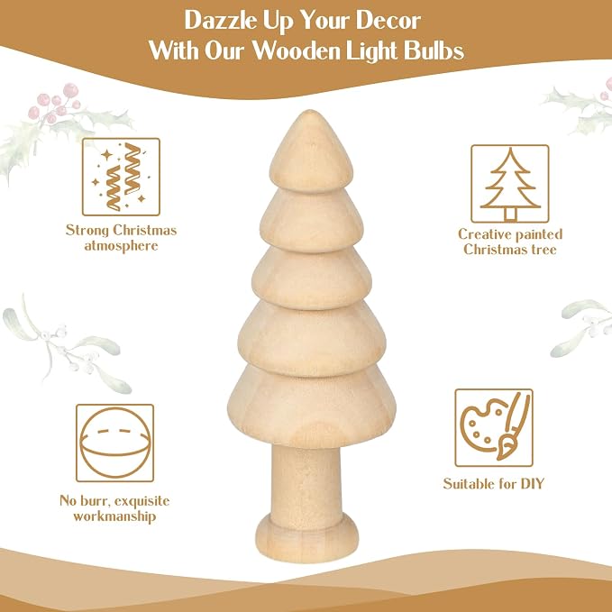 Hiboom 24 Pcs Mini Unfinished Wood Christmas Tree Wooden Blank Craft Supplies