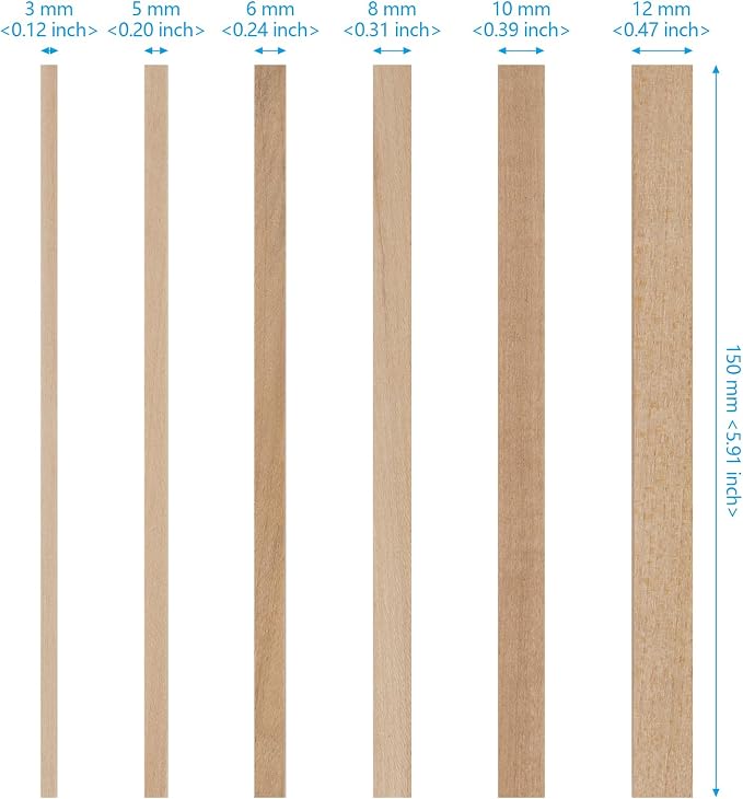 215 PCS Basswood Sticks, Hardwood Square Dowels, Unfinished Wooden Dowels