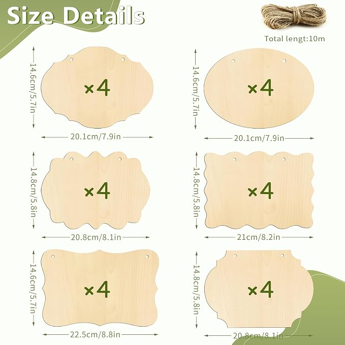 FSWCCK 24 Pieces Unfinished Hanging Wood Sign Blank