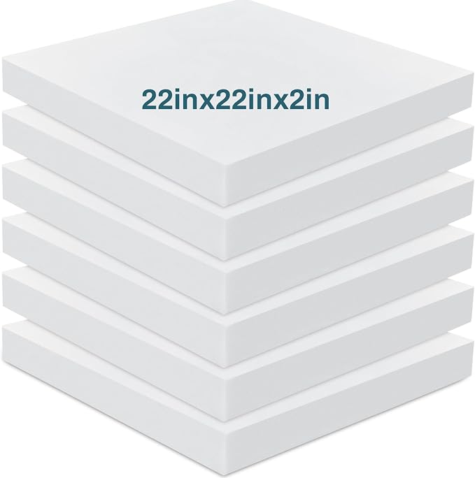 Frienda 6 Pack 2" X 22" X 22" Upholstery High Density Foam Cushion White