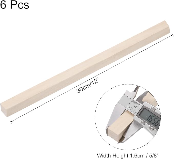 MECCANIXITY 6pcs Wood Sticks, 5/8"x 5/8" x 12" Rectangle Wooden Cube Wood