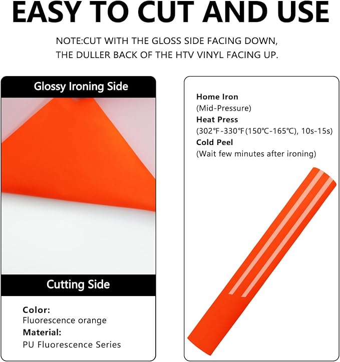 FUNKAKA Fluorescent Orange HTV Heat Transfer Vinyl Rolls