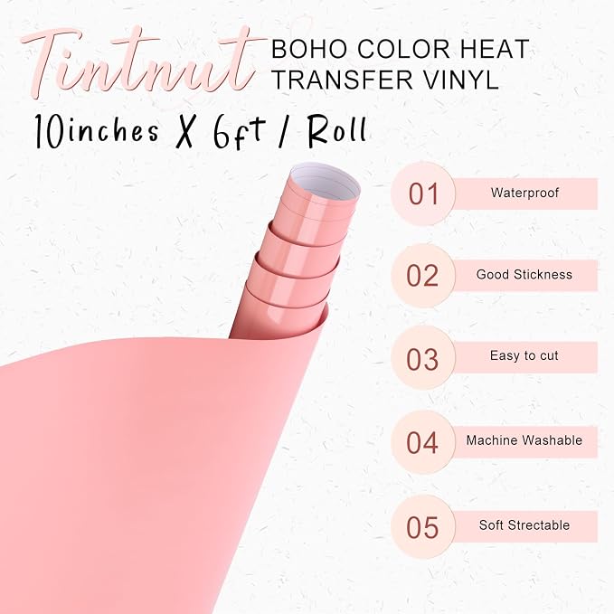 Tintnut Coral Color Heat Transfer Vinyl, 10inx6ft Iron on Vinyl | Neutral boho