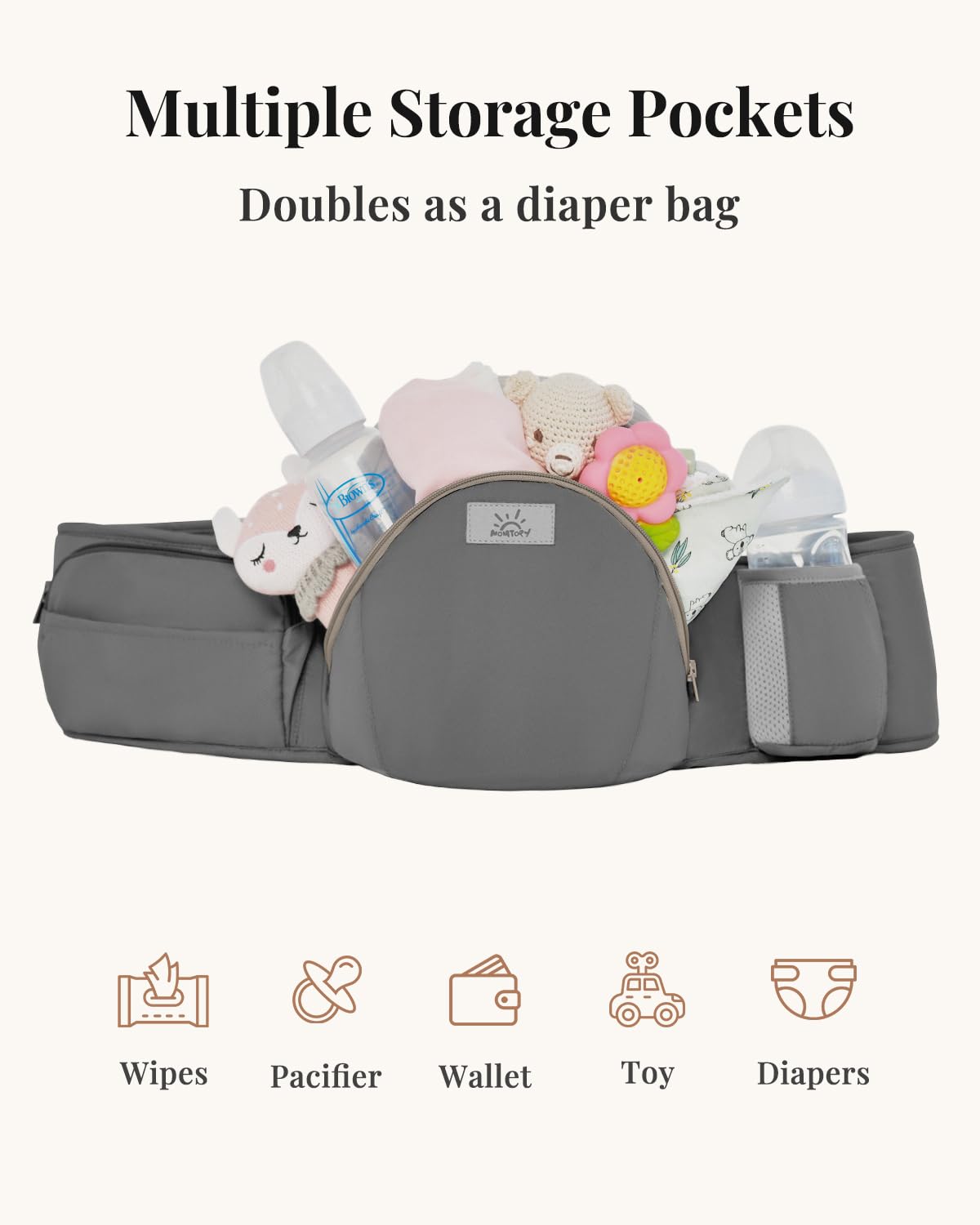 MOMTORY StowNGO Pro Baby Carrier, Safety-Certified 6-in-1 Baby Carrier Newborn to Toddler, Detachable Baby Holder Carrier with Hip Seat, Ergonomic Cozy Baby Front and Back Carrier for 7-50lbs