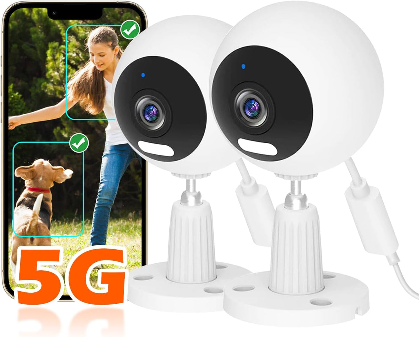 5G/2.4G Indoor/Outdoor Security Camera for Baby Monitor, 3MP Pet Camera for Dog/Cat/Nanny/Baby/Elder, IP66 Waterproof, 3 Night Vision, 24/7 SD Recording, SD/Cloud -2Pack