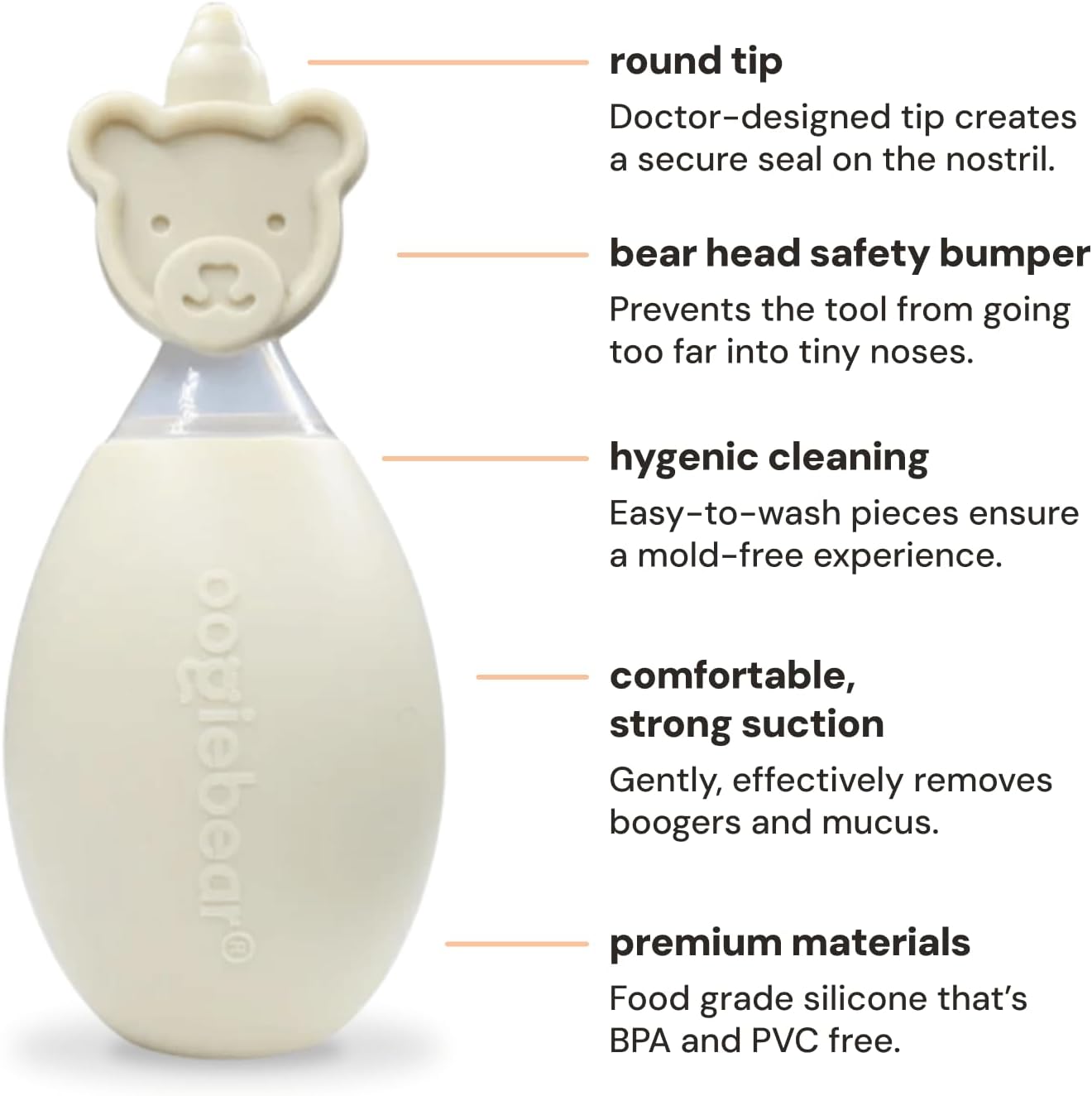 oogiebear BearPair Silicone Bulb Baby Nasal Aspirator and Ear & Nose Syringe, Safely Sucks Snot and Removes Mucus, Cleanable and Reusable, Grey