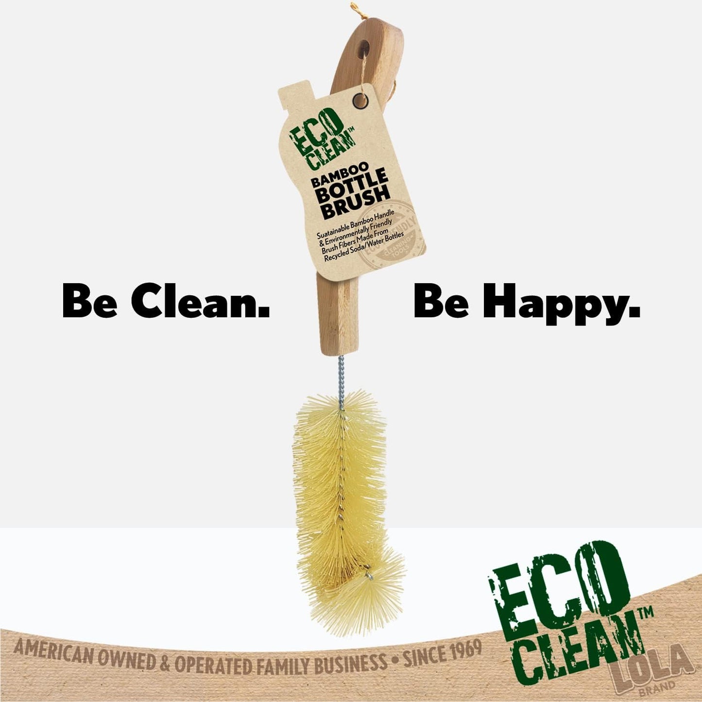 LOLA Bamboo Bottle Brush, 6 Pack, Ergonomic Durable Bamboo Handle, Non Scratch, Easy Storage, Bristles Made from Recycled Soda/Water Bottles