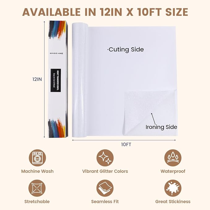 White Glitter HTV Heat Transfer Vinyl