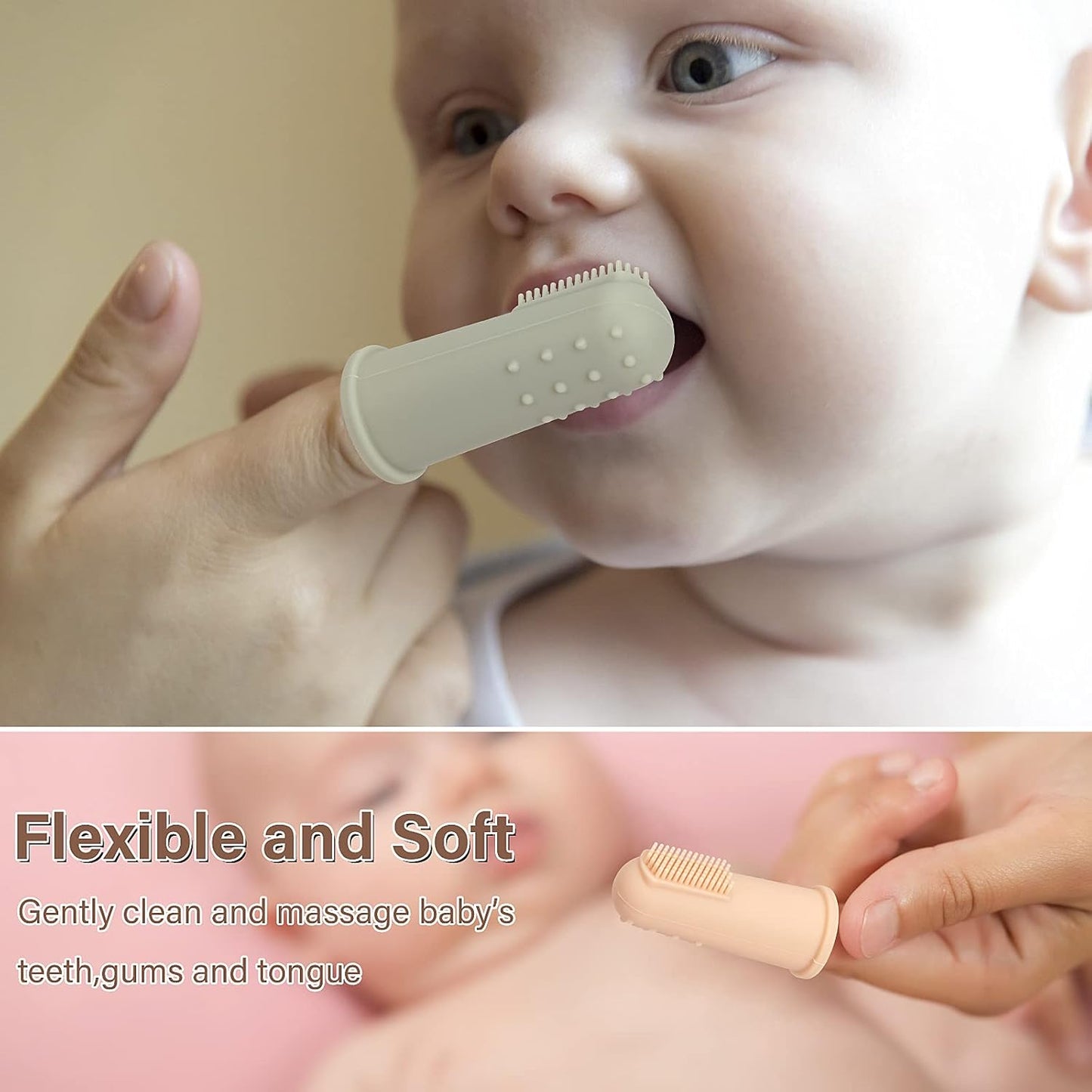 Baby Finger Toothbrush with Case, Food Grade Silicone, BPA Free, 2-Pack (Sage+Ether)