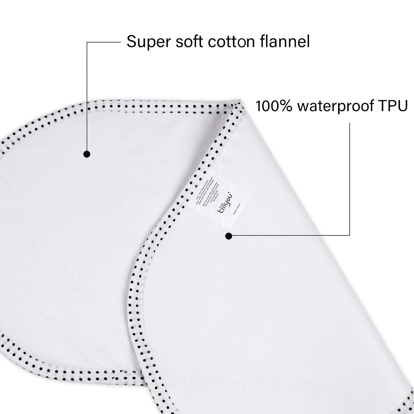TILLYOU Waterproof Changing Pad Liners 6 Pack, 100% Cotton Reusable Cloth Diaper Liners, White