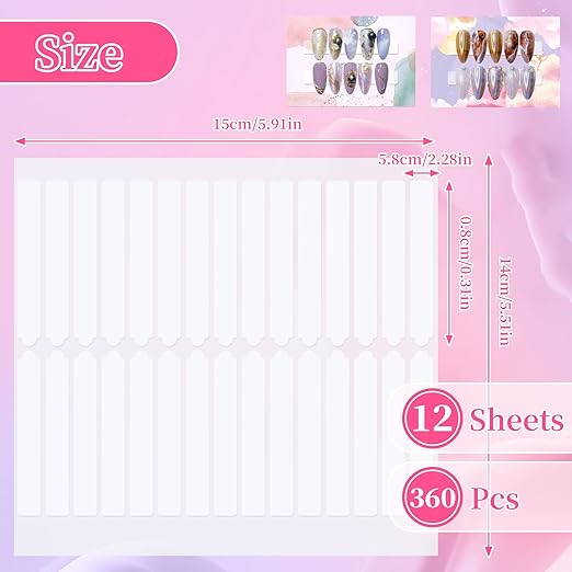 BQAN Double Sided Nail Tape for Press On Nails Display 12 Sheets | 360Pcs Clear
