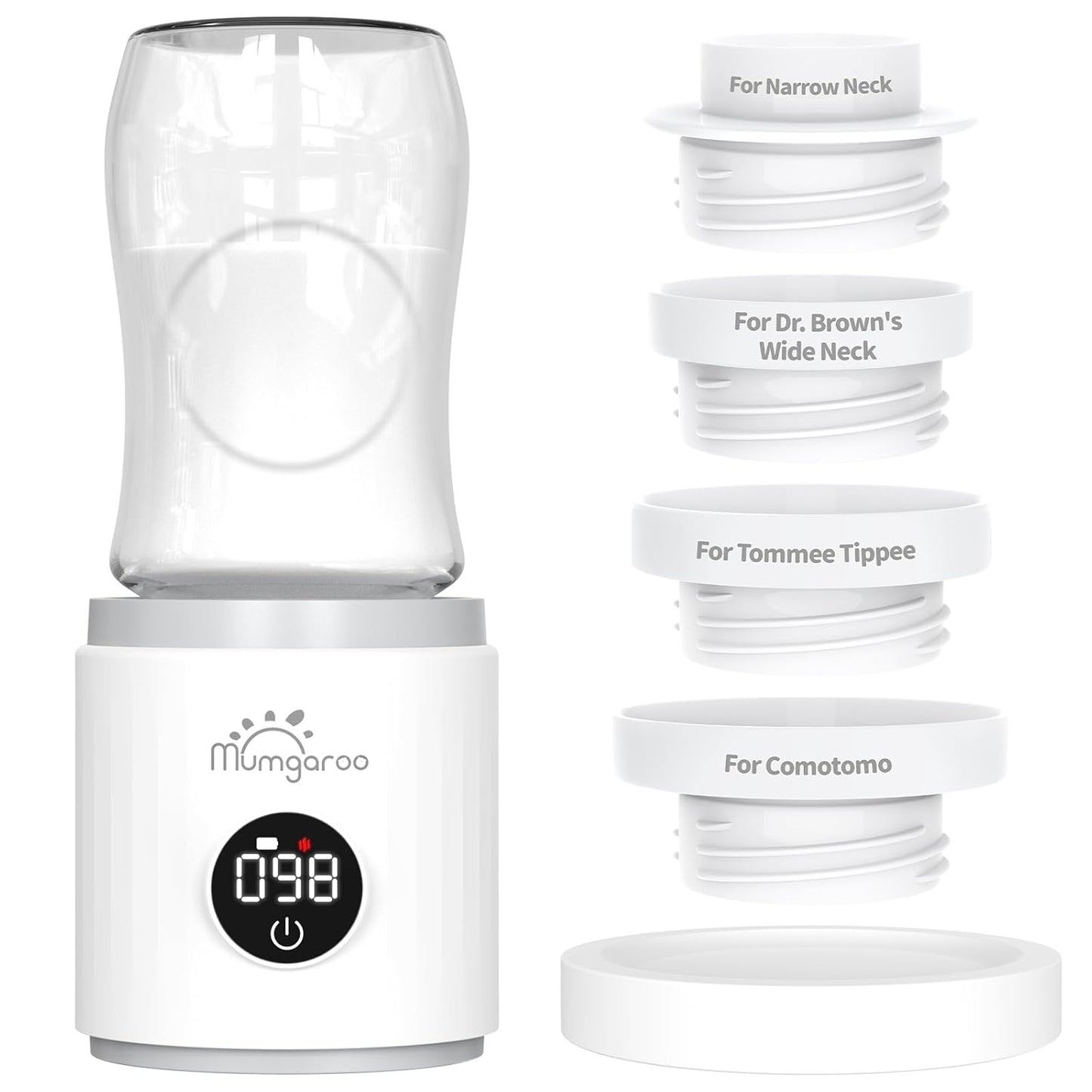 Bottle Warmer, Portable Bottle Warmer, Fast Heating Baby Bottle Warmer with 4 Adapters, Rechargeable Travel Bottle Warmer with Precise Temperature Control for Breastmilk Formula