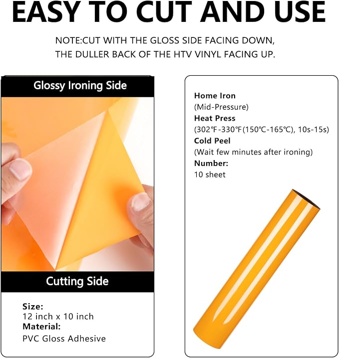 FUNKAKA Light Orange HTV Heat Transfer Vinyl Rolls, Adhesive HTV Vinyl