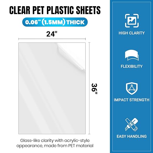 3 Pack of 24 x 36" PET Sheet/Plexiglass Panels 0.06" Thick; Use