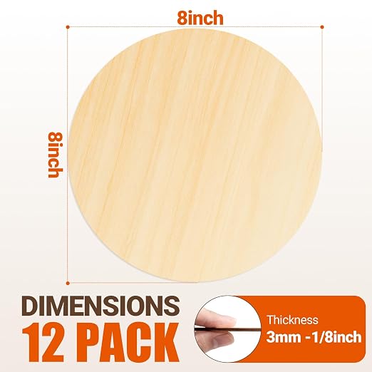 Rowood 12 Pack Round Basswood Sheets, 3mm Basswood