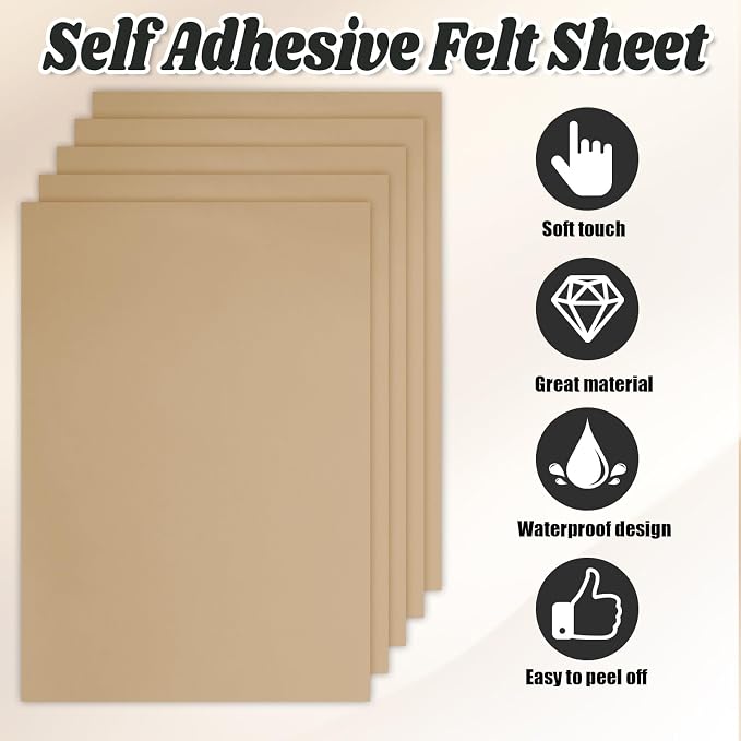 Biaungdo 6 Pcs Felt Fabric Sheets, Light Yellow Square Felt Sheets, 8 x 12 Inch