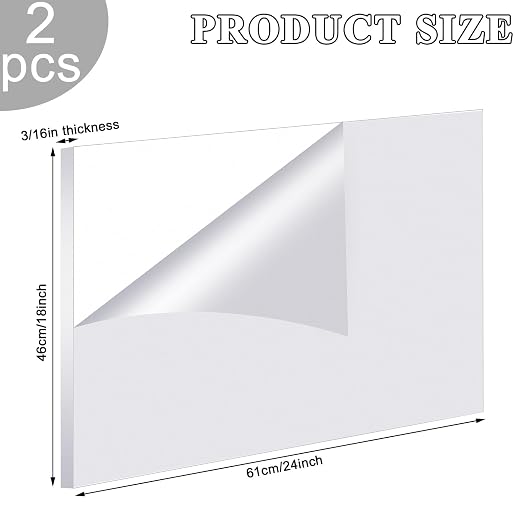 Roowest 2 Pcs 18 x 24 Inch, 3/16 Inch Thick Clear Acrylic Sheet Plastic Sheet
