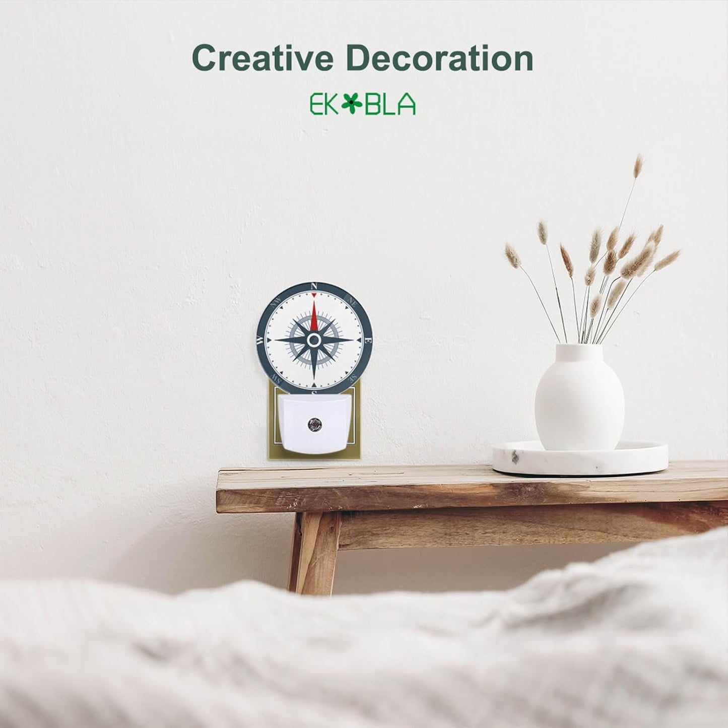 EKOBLA Compass Nautical Plug-in Nightlights Compass Rose Night Lights Plug into Wall Dusk to Dawn Sensor LED Nightlight for Bedroom Bathroom Hallway Living Room Kitchen