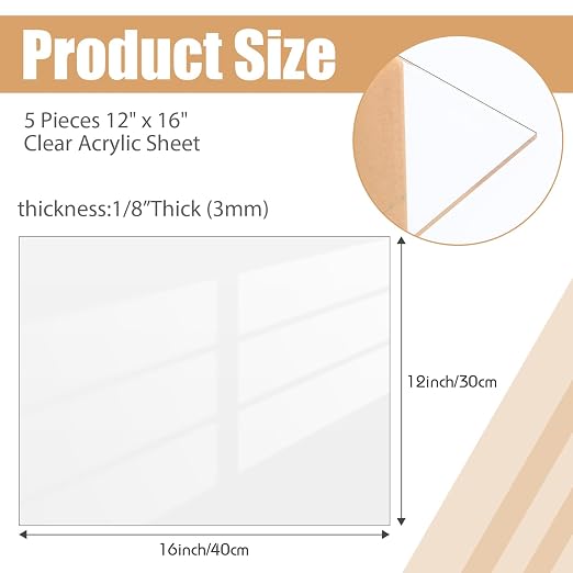 Wesiti 5 Pieces Clear Acrylic Sheet Cast 1/8"