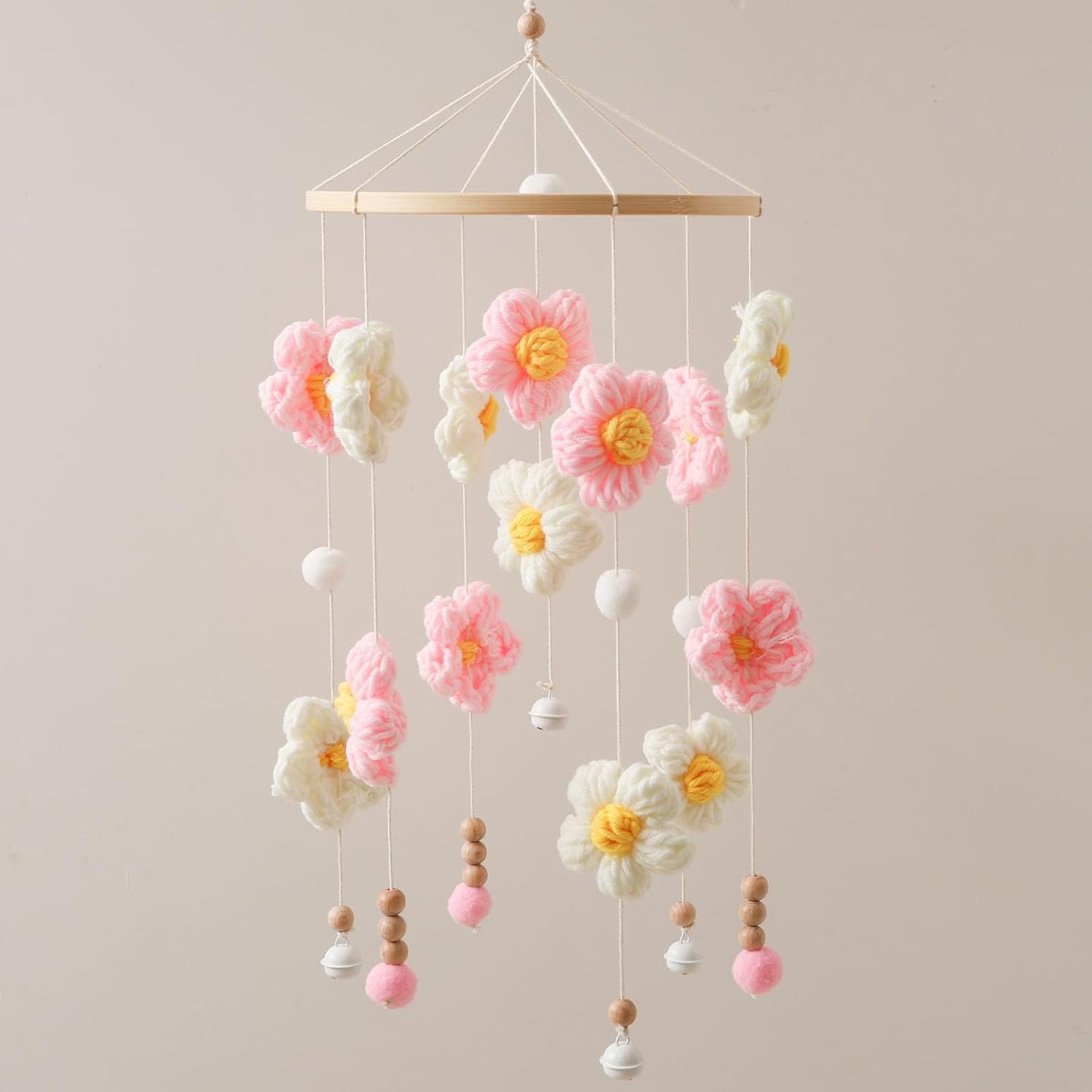 Baby Crib Mobile, Pink and White Flower Mobile for Boys and Girls, Baby Mobile for Bassinet, Baby Bedroom Hanging Nursery Decor Gift Set