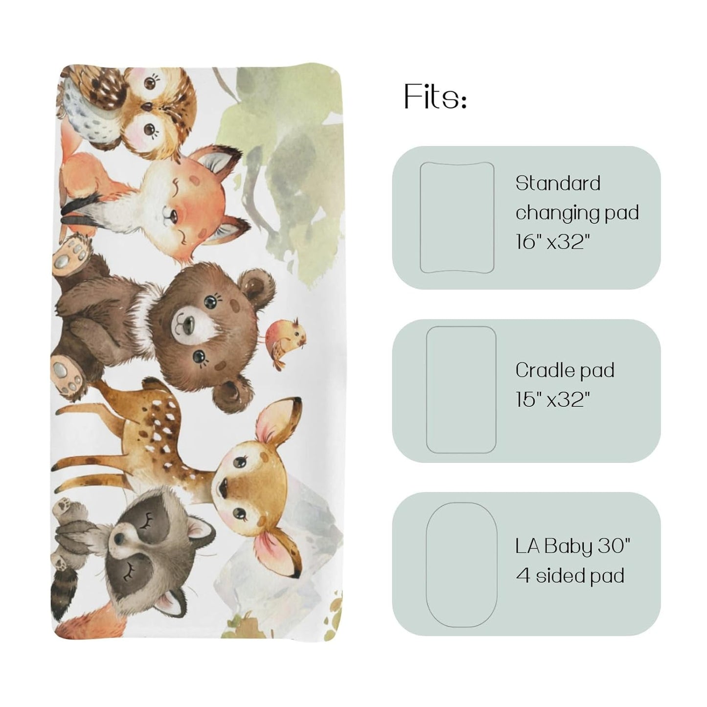 HawSkgFub Animal Friends Changing Pad Cover for Baby Girl Boy, Natural Forest Deer Bear Fox Owl Diaper Change Table Covers, Soft Stretchy Safe Snug Fitted Changing Mat Sheet Fit 32"/34" x 16"