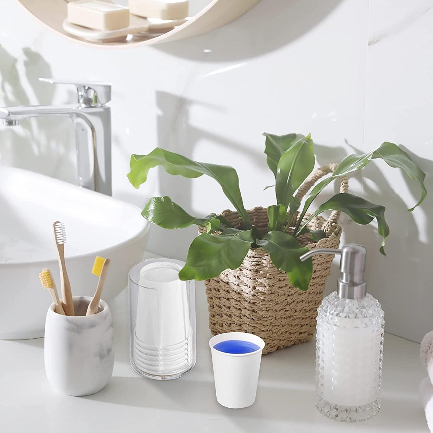 [300 Count - 4 oz] Small Paper Cups, Mouthwash Cups Bathroom Cup Mini Cup Small Disposable Cups