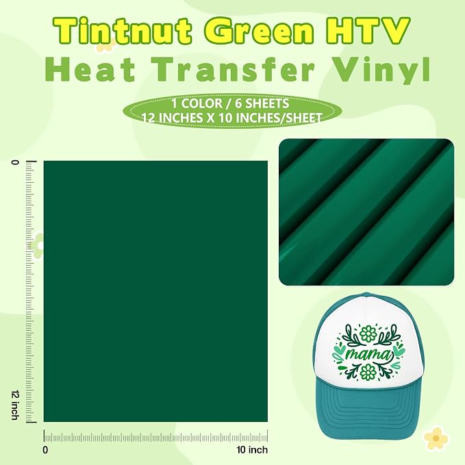 Tintnut Torquoise Green Heat Transfer Vinyl, easy cut & weed, stretch washable