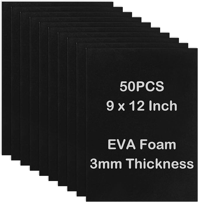 CertBuy Eva Foam Sheets 3mm, 50 Pack Black Craft Foam 3mm, 9 x 12 Inch Foam