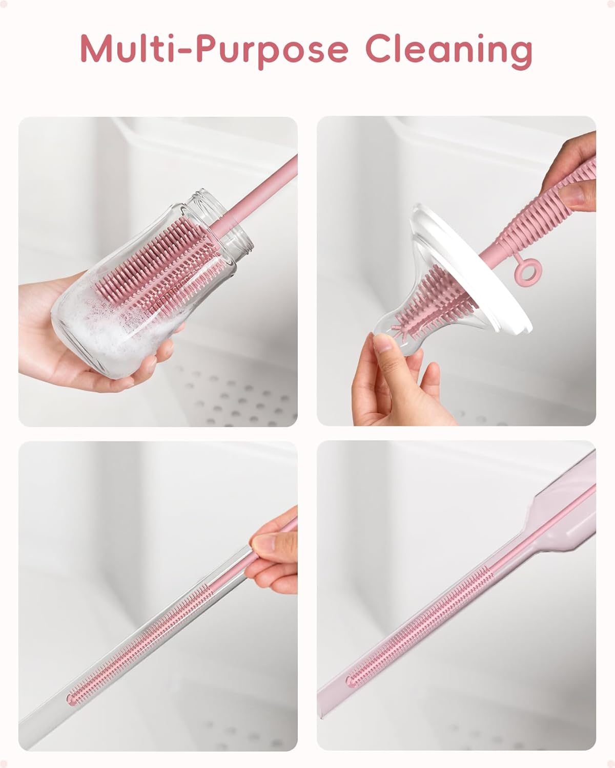 Silicone Cleaning Brush Kit,Water Bottle and Straw Cleaner Brush Set for Tumbler,Baby Bottle,Breast Pump Part,Nipple,Sippy Cup,Glass,Dishwasher Safe,BPA Free,3 Pcs