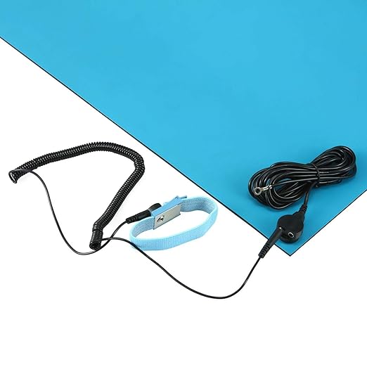 MWRF ESD Mat Kit with Wrist Strap and Grounding Cord (2.5 FT x 4 FT x 0.12 Inch, Blue) - MWRF Source