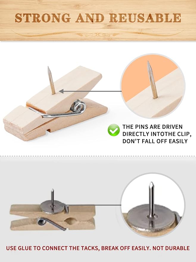 30pcs Cute Wooden Push Pin Clips