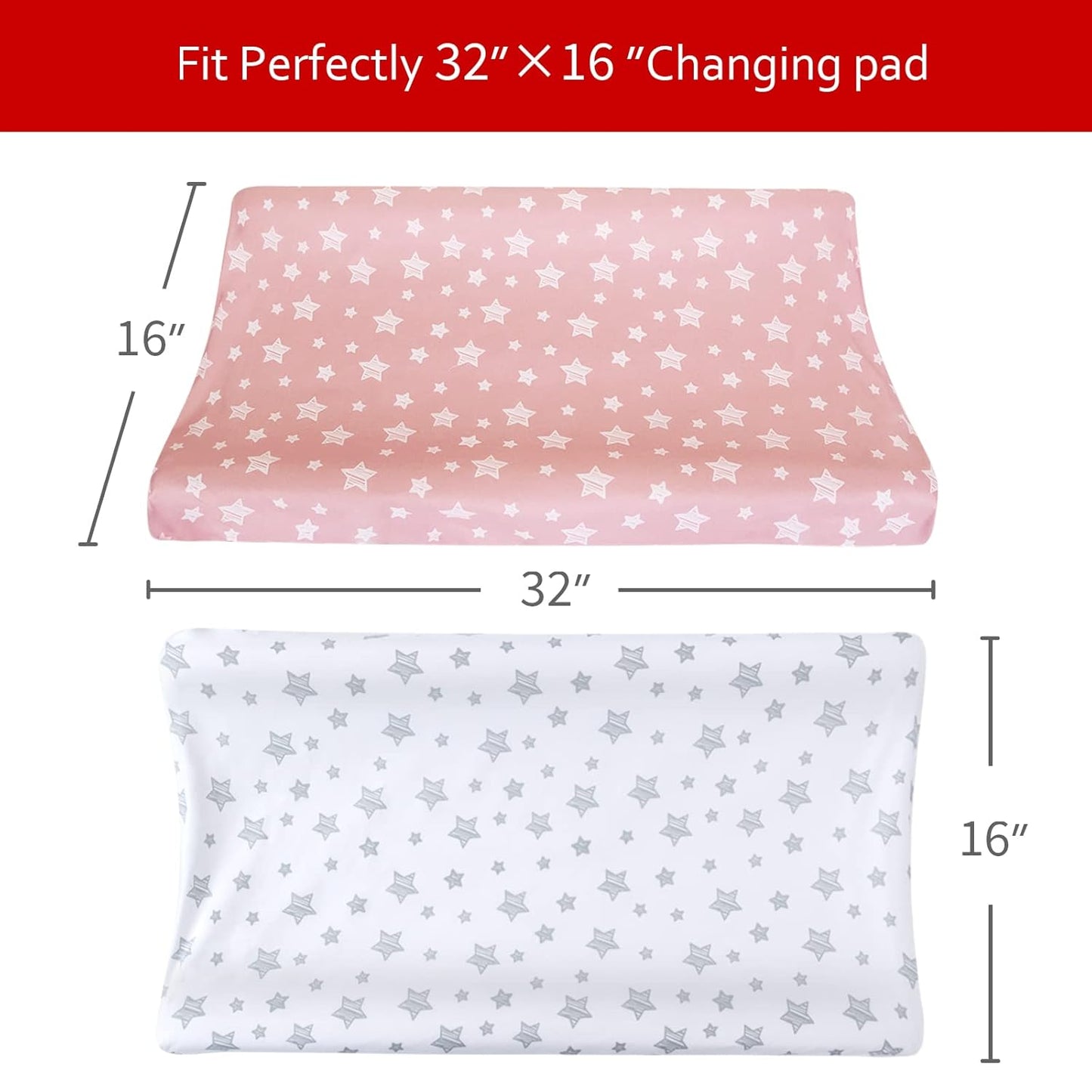 Changing Pad Cover for Girls 2 Pack, Lovely Print Soft Unisex Diaper Change Table Sheets, Fit 32"x16" Contoured Pad, Comfy Cozy 2-Pack Cradle Sheets, Pink&White