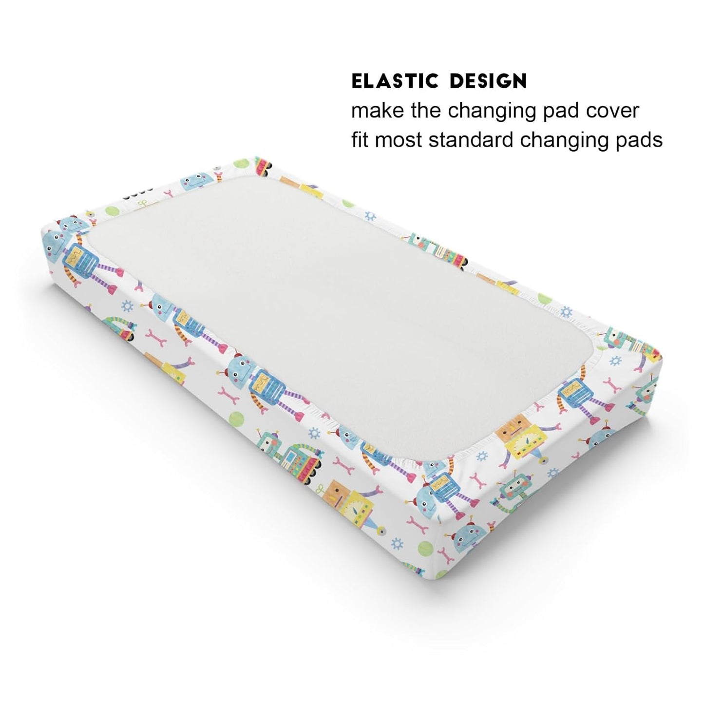 Cartoon Robots Changing Pad Covers Cute Robots Baby Diaper Changing Table Cover for Boys Girls Robots Nursery Decor Ultra Soft Breathable Stretch Changing Table Sheets Mats 32''x16''