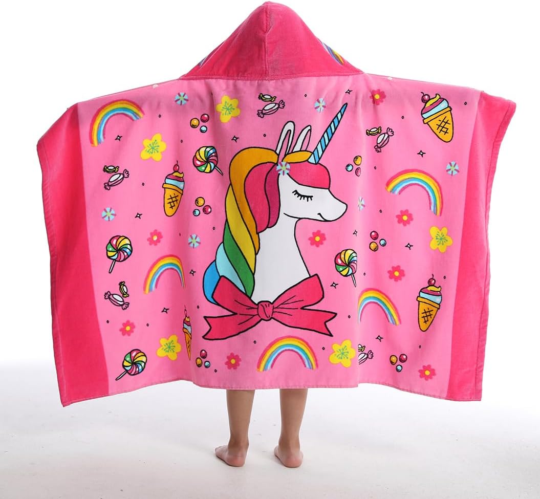 Hooded Towel for Kids, 100% Cotton Soft and Absorbent, Pool Bath Beach Swim Towel Wrap, Bathrobe Coverups for Girls and Boys, Extra Large:30"×50"(Unicorn)