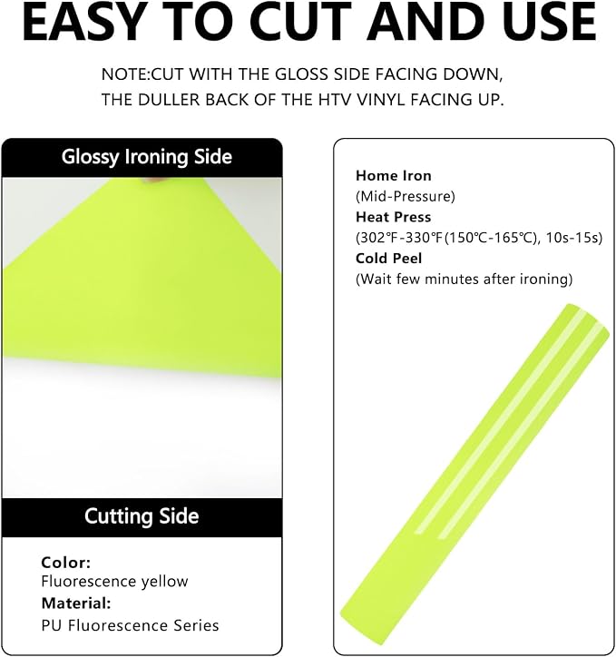 FUNKAKA Fluorescent Yellow HTV Heat Transfer Vinyl Rolls