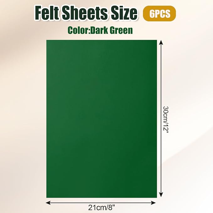 Biaungdo 6 Pcs 8 x 12 Inch Felt Fabric Sheets, Dark Green Square Felt Sheet |