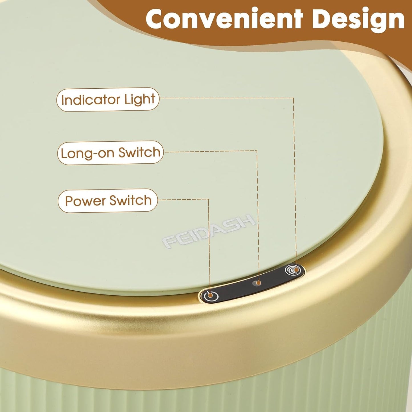 Motion Sensor Bathroom Trash Can Touchless, 3.7 Gallon Modern Automatic Garbage Can with Lid,Diaper Trash Bin,Plastic Smart Dog Proof Trash Bin Suitable for Toilet, Bedroom, Office, Kitchen -Green