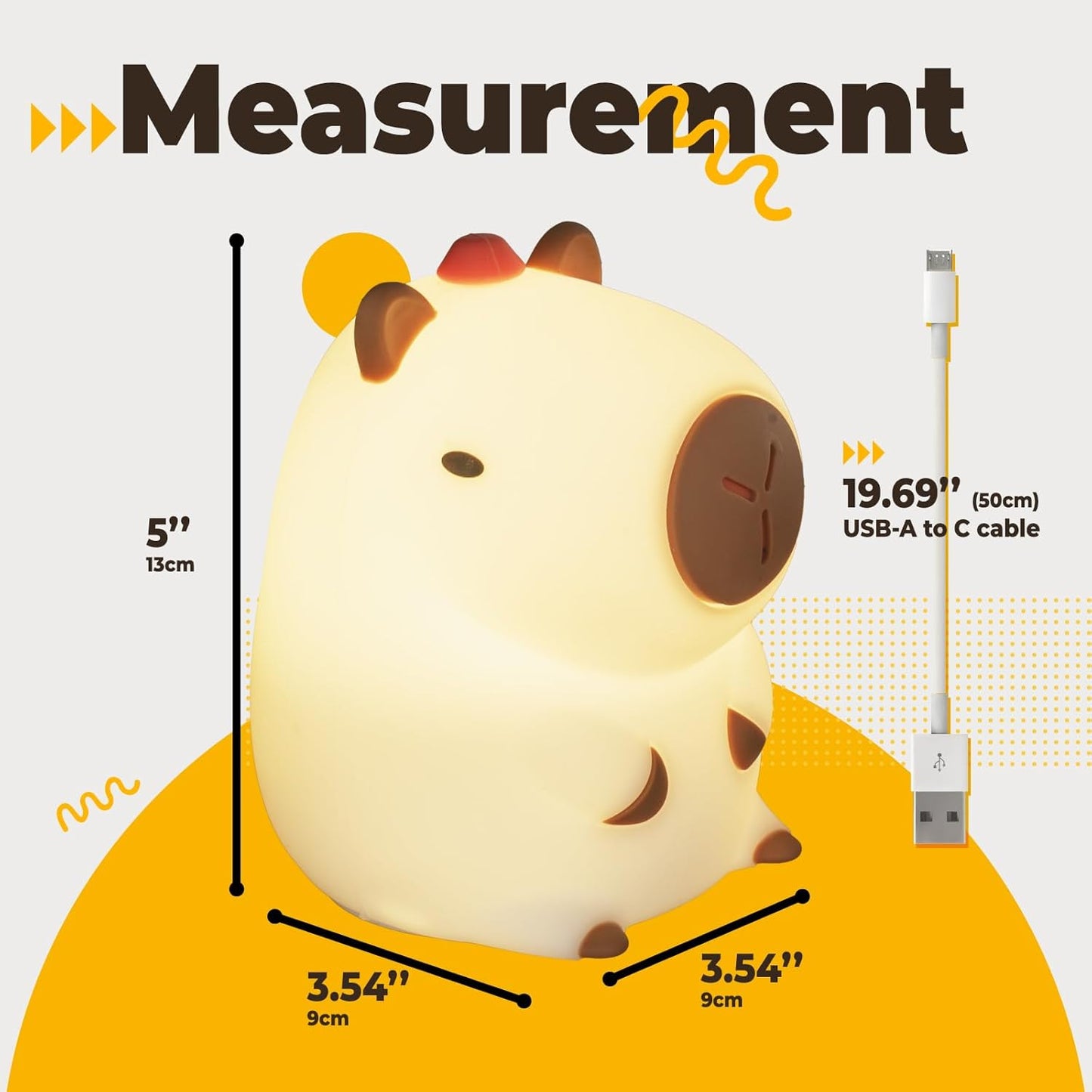 LED Squishy Animal Night Light - 2 Level Dimmable Nursery Lamp for Kids, Rechargeable Touch Lamp, Cute Dorm Decor - Perfect Baby Boys Girls Gift (Kapibala)